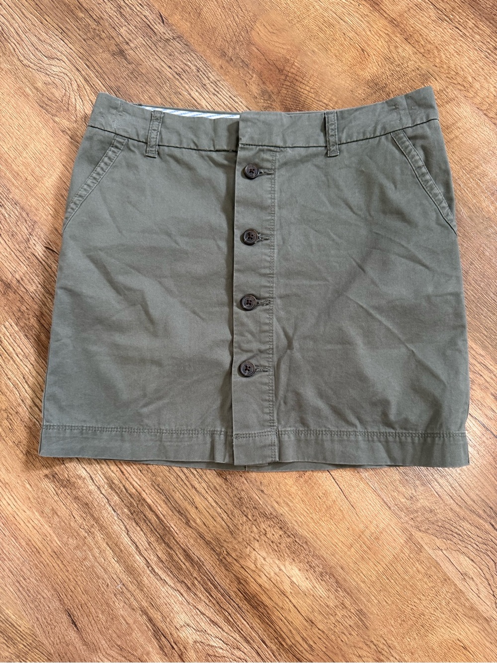 Tommy Hilfiger 100% Cotton Olive Button-Front Mini Skirt